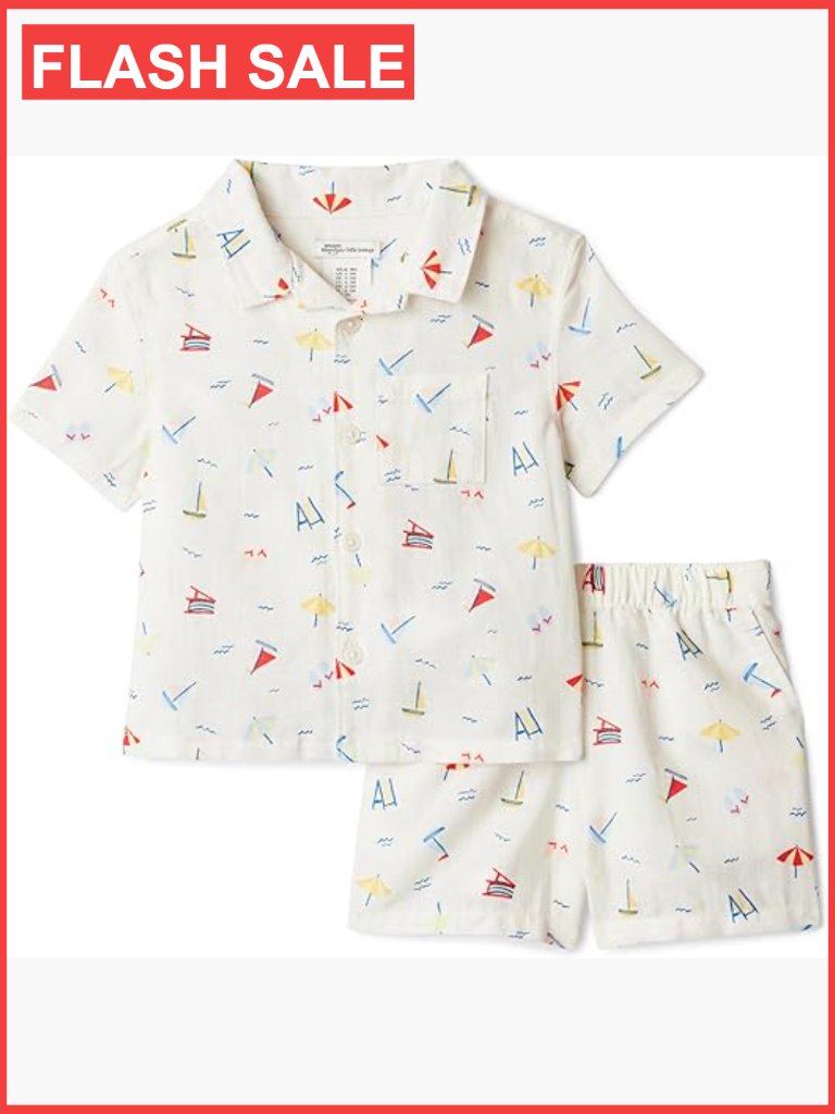 Toddler Boys Button Down Shirt & Shorts Cotton Linen Play Set